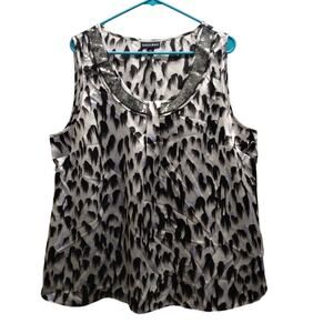 Fashion Bug Women's Size 1X Snow Leopard Sequin Neck Sleeveless Tank Blouse